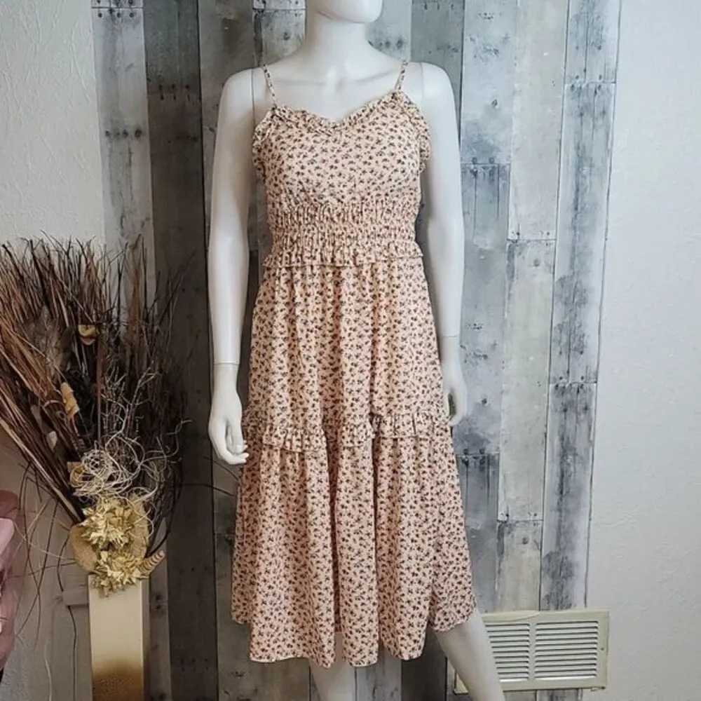 NWOT Angie Nordstrom Floral Ruched Midi Cottagecore Dress - Picture 2 of 10